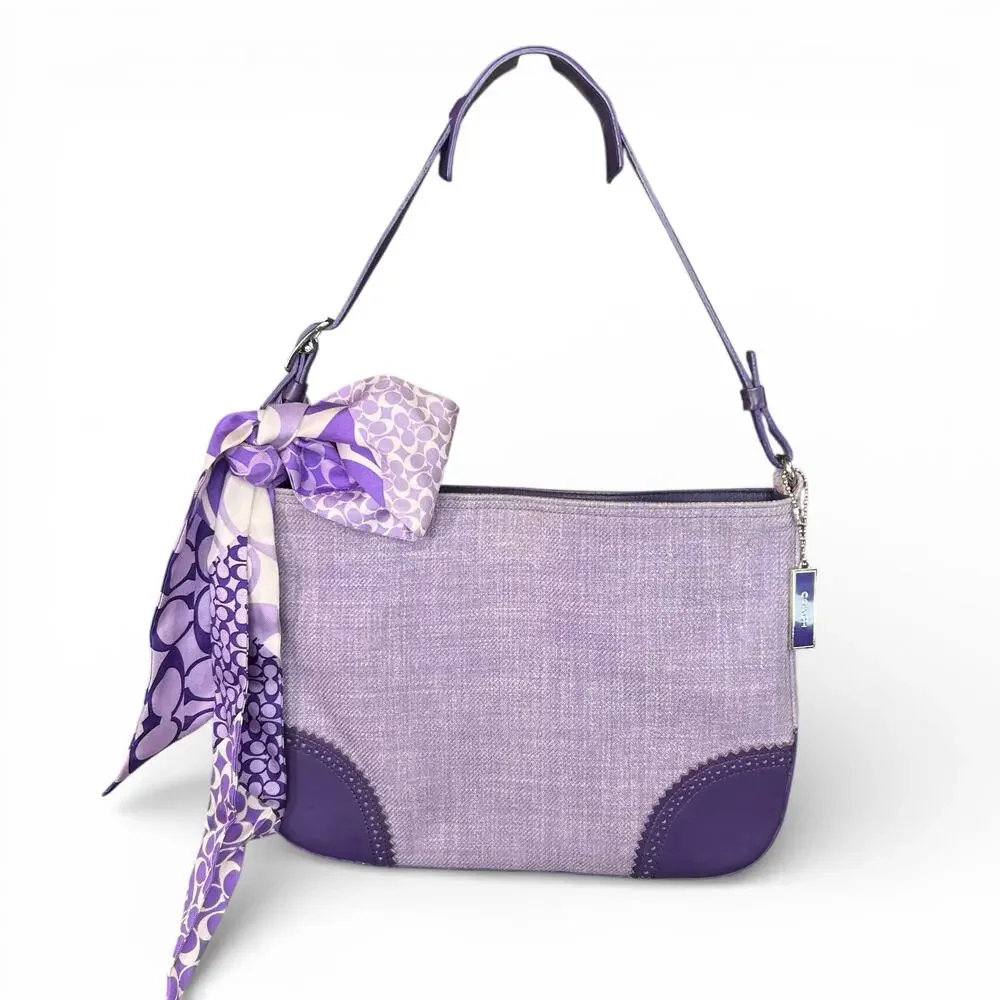 Rare Vintage Y2K Coach 8146 Purple Herringbone Hobo Bag & Silk Scarf Bundle - Picture 1 of 10